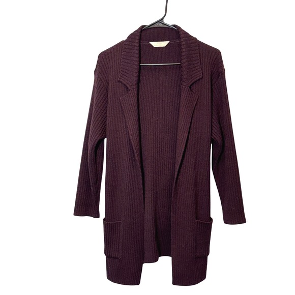 Vintage Marks & Spencer 90s Aubergine Purple Wool Blend Tie Cardigan UK 10/US 6 - Picture 1 of 15